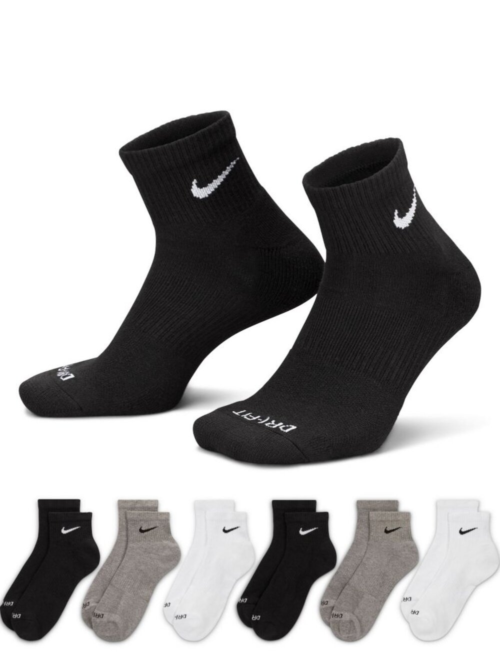 Nike Dri-Fit Everyday Plus Cushioned Ankle Socks 6 Pack Mens Size 8-12 Multi